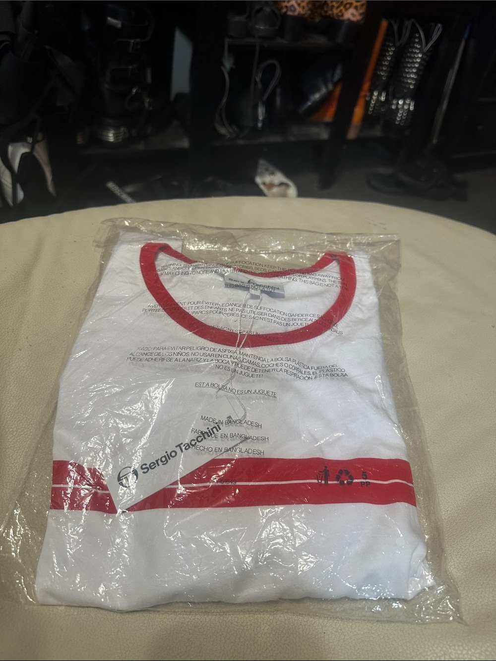 Brand new Sergio Tacchini White Tee with Red Trim and Stripe 4x